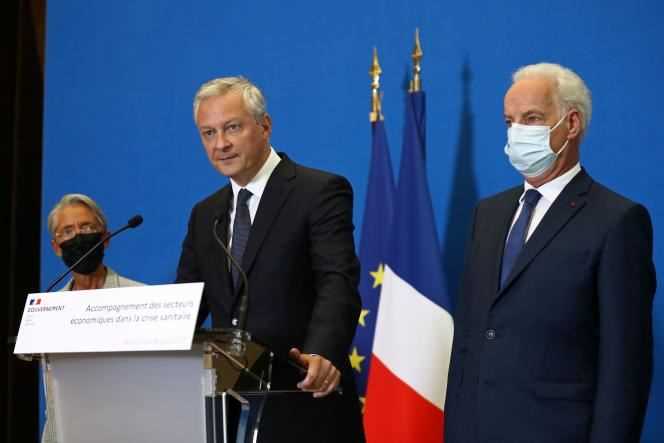 The Minister of the Economy and Finance, Bruno Le Maire, the Minister of Labor, Elisabeth Borne, and the Minister Delegate, in charge of small and medium-sized enterprises, Alain Griset, in Bercy, on August 30, 2021.