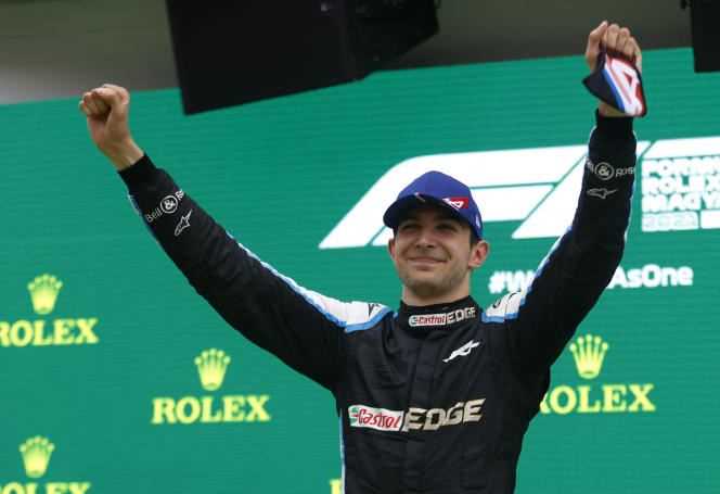Esteban Ocon celebrates his victory, the first in Formula 1, at the Hungarian Grand Prix on August 1.