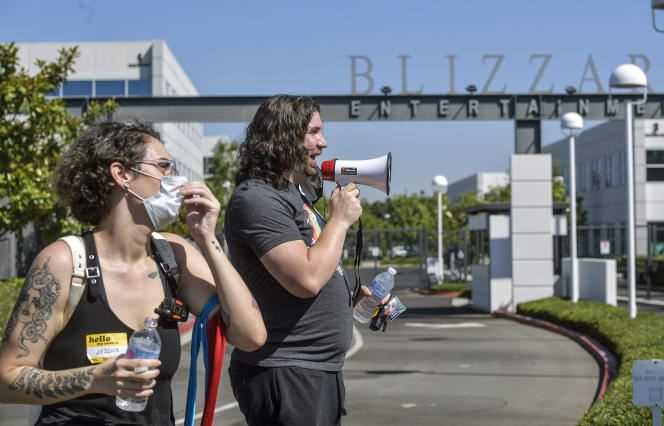 Blizzard Entertainment employees at a protest in Irvine, Calif., July 28, 2021.