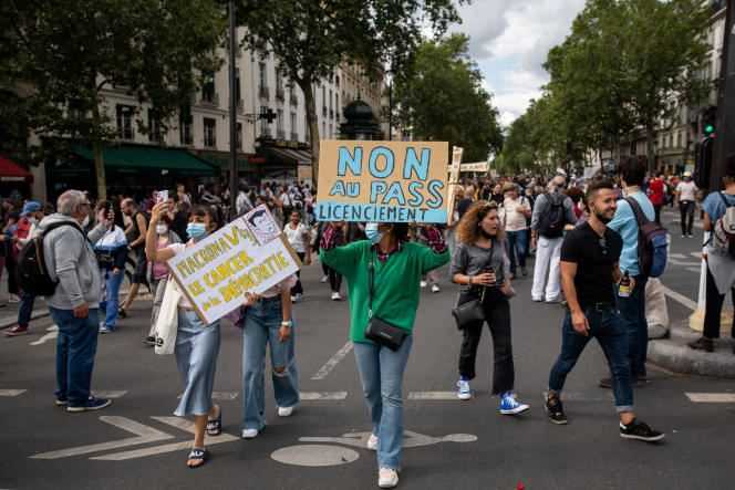 Demonstration against the establishment of a health pass, Place de la Bastille, Paris, July 31, 2021.