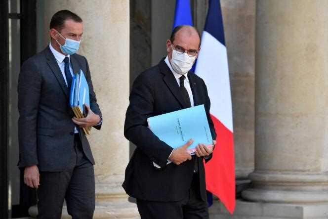 Prime Minister Jean Castex, on the right, leaving the Elysee Palace, August 25, 2021.