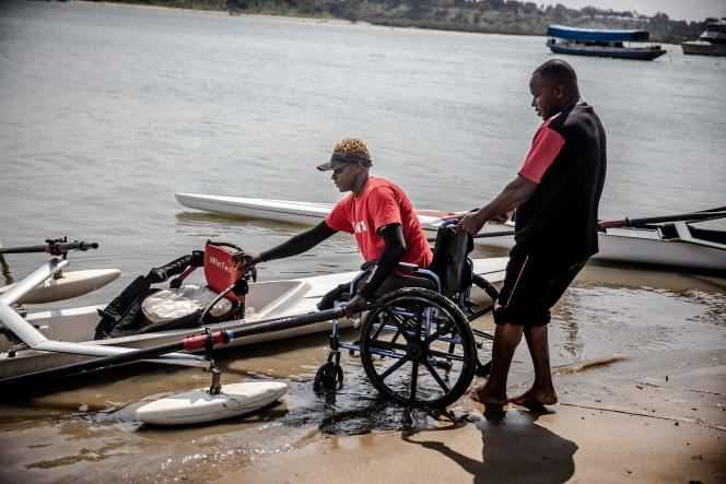 Kenyan Paralympic athlete Asiya Mohammed, during a rowing training session in mombasa, Kenya on July 26, 2021.