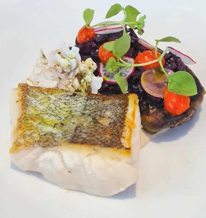 Coastal catch of the day with melting eggplant, served at the Caillebotte restaurant.