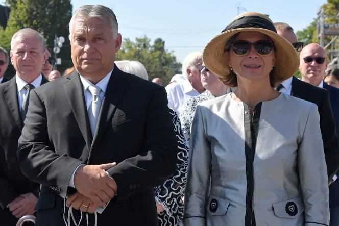 Hungarian Prime Minister Viktor Orban and his wife Aniko Levai attend mass celebrated by Pope Francis in Budapest on September 12, 2021.