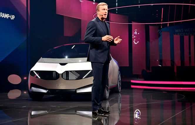BMW Group President Olivier Zipse presents the Vision Circular concept car in Munich (southern Germany) on September 6, 2021.