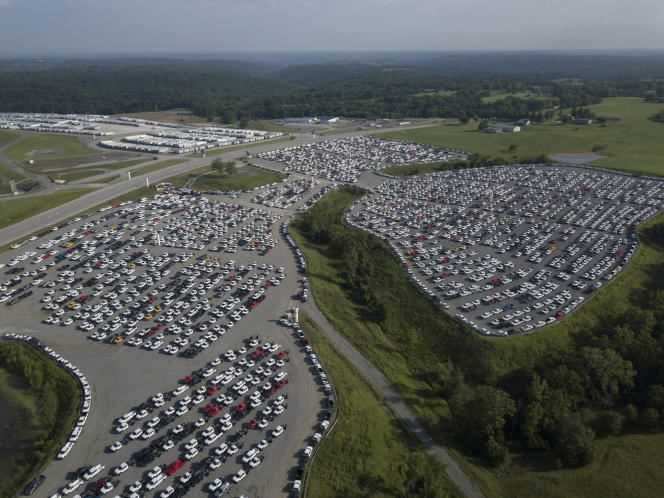 Ford pickup trucks in storage, awaiting semiconductors, in Sparta, Ky. (US) on July 16, 2021.