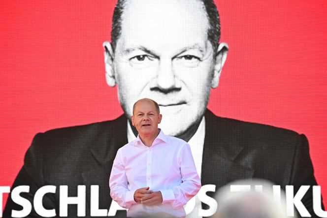 Olaf Scholz, Minister of Finance and Vice-Chancellor of the German Government, and candidate of the Social Democratic Party (SPD), in a campaign rally for the federal elections of September 26, in Berlin, August 27, 2021.
