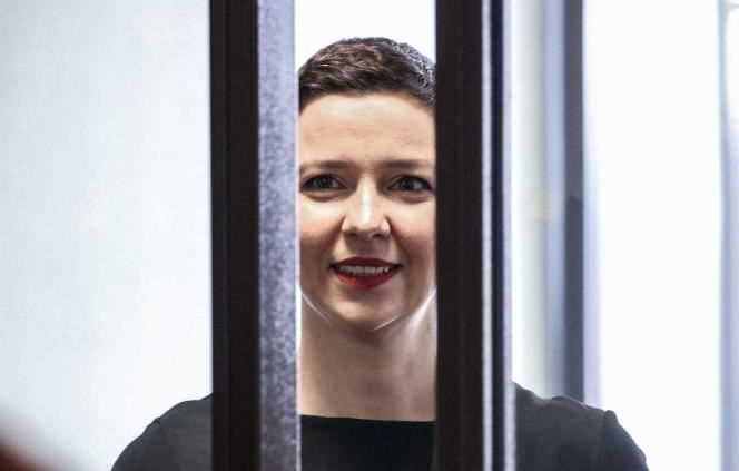 Maria Kolesnikova, at the opening of her trial, in Minsk, August 4, 2021.