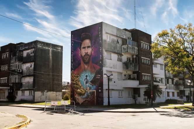 A fresco with the effigy of Messi in his childhood neighborhood, La Bajada, in the south of Rosario, on August 22, 2021.