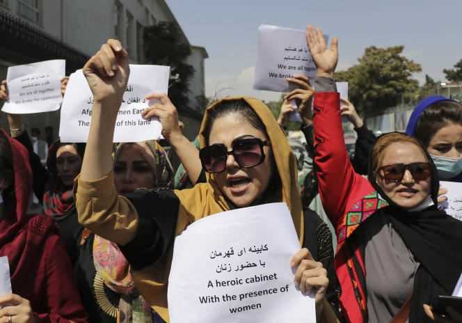 Afghan women demonstrate in Kabul on Friday, September 3, to protect their rights.
