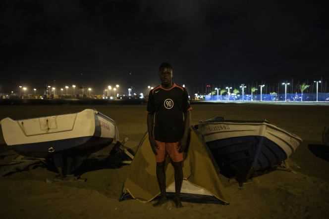 A migrant from Senegal on Alcaravaneras beach in Gran Canaria, where he lives with other migrants from Senegal and Morocco, July 23, 2021.