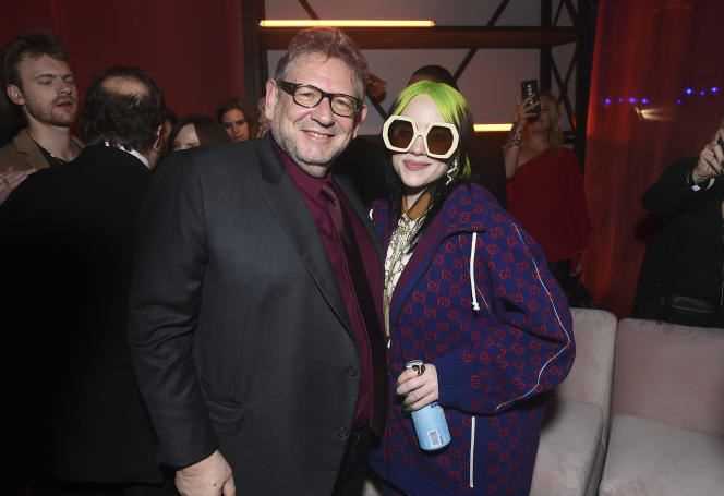 Lucian Grainge, CEO of Universal Music Group (left) and Billie Eilish attend the 2020 Universal Music Group Grammy After Party in Los Angeles, USA on January 26, 2020.