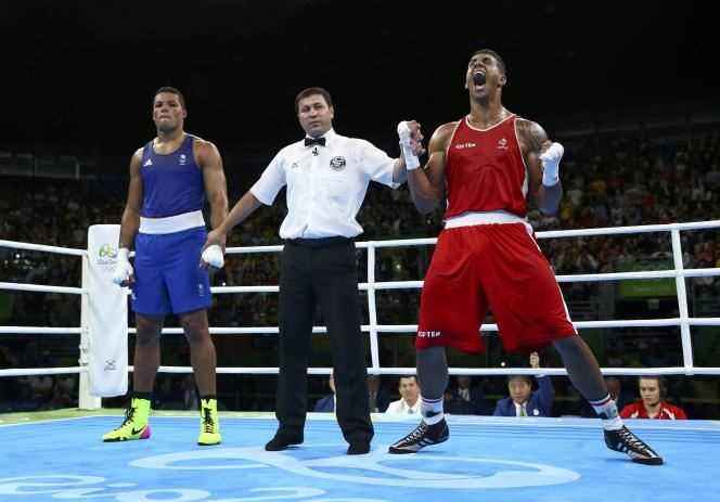 Tony Yoka (right) after his victorious final at the Rio Olympics in August 2016.