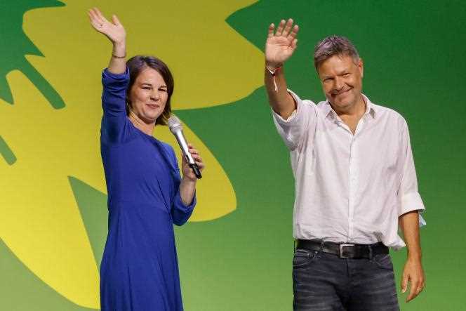 Green leaders Annalena Baerbock and Robert Habeck after the election results were announced in Berlin on September 26, 2021.