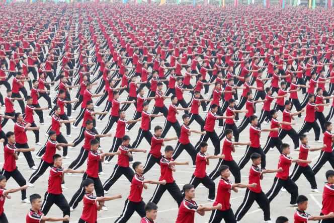 Chinese students during a martial arts class at Shaolin Tagou Wushu temple in Dengfeng (China), in 2014.