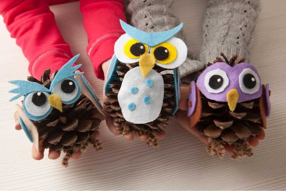 Handicrafts with pine cones: owls made from pine cones