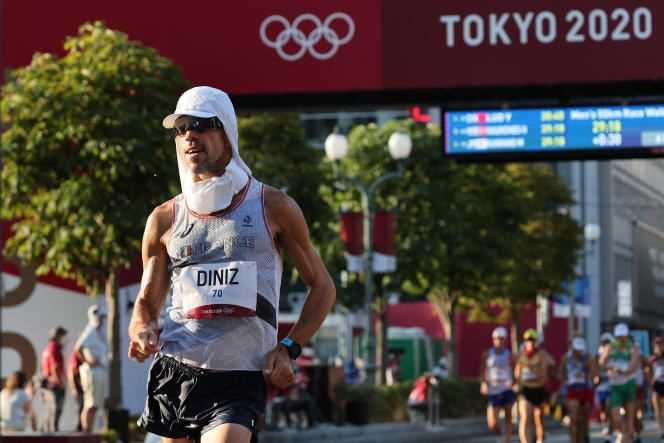 France's Yohann Diniz in the men's 50km athletic walk final during the Tokyo 2020 Olympic Games at Odori Park in Sapporo on August 6, 2021.