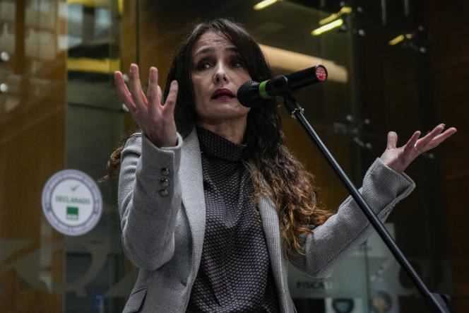 Marta Herrera, head of the anti-corruption unit at the Chilean prosecutor's office, gives a press conference in Santiago on Friday, October 8, 2021.