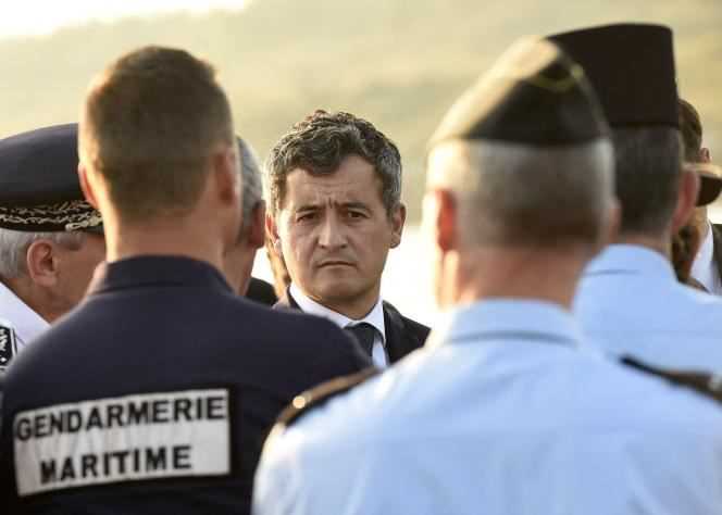 Home Secretary Gérald Darmanin meets with law enforcement during a visit to Loon-Plage, in the North, where migrants try to cross the Channel to reach the United Kingdom, October 9, 2021.