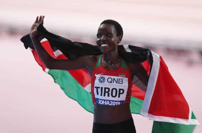 Agnes Tirop during her 10,000m victory at the World Athletics Championships in Doha, Qatar in September 2019.