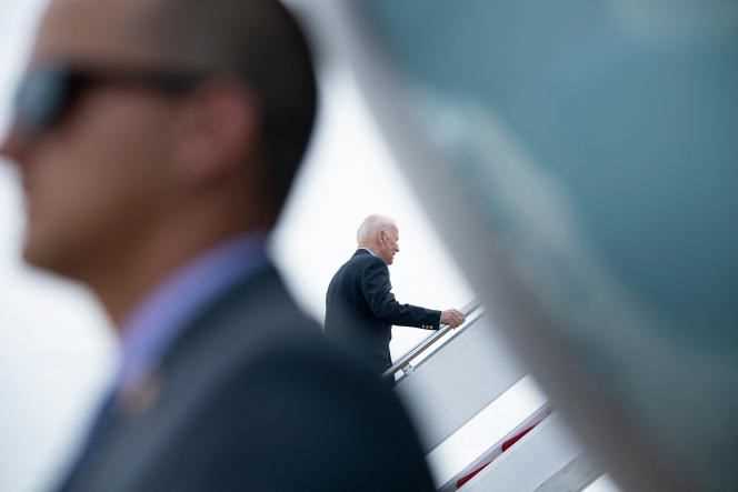 Joe Biden boards Air Force One before departing for the UK and Europe, in Maryland on June 9, 2021.