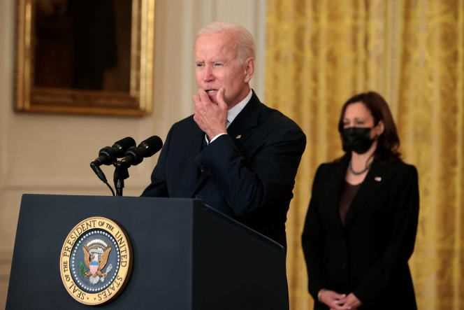 Joe Biden announces changes to his social spending bill at the White House in Washington on October 28, 2021.