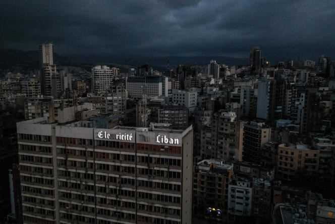 The damaged headquarters of the Lebanese Electricity Company (EDL), during a massive blackout, in Beirut, in April 2021.