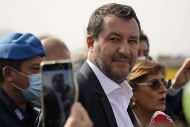 Former interior minister Matteo Salvini and his lawyer Giulia Bongiorno, in court in Palermo, Italy, Saturday, October 23, 2021.
