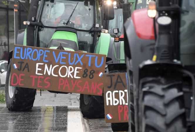 A demonstration by farmers against the European common agricultural policy in front of the Parliament of Strasbourg, in April 2021.