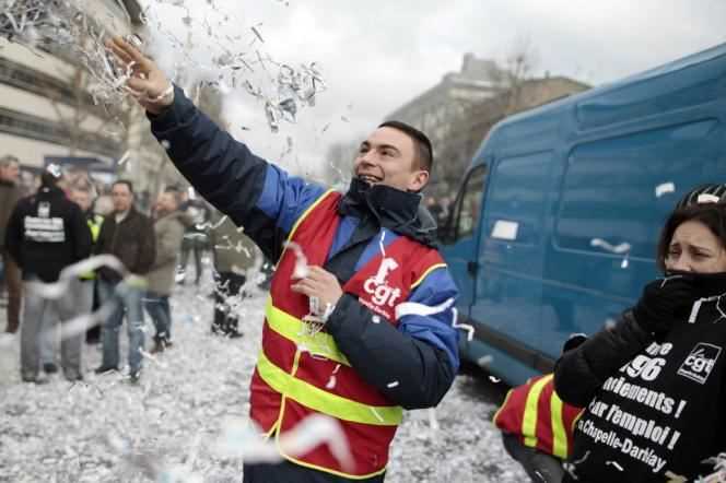 During a demonstration in Rouen (Seine-Maritime) to defend jobs at the Chapelle-Darblay site, February 17, 2014.