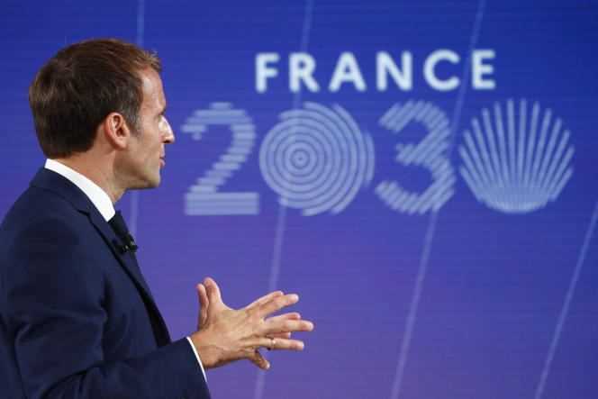Emmanuel Macron during his presentation of the “France 2030” plan at the Elysée Palace on October 12, 2021.