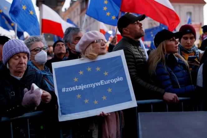Pro European protest in Warsaw, Poland on October 10, 2021.