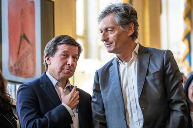 Gilles Pélisson (left) and Nicolas de Tavernost (right), at the Ministry of Culture, in Paris, in May 2019.