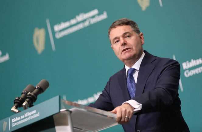 Irish Finance Minister Paschal Donohoe at a press conference in Dublin on October 7, 2021.