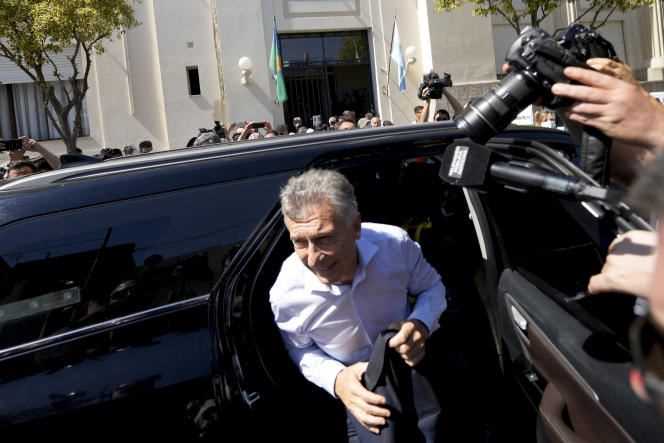 Former Argentine President Mauricio Macri arrives in court in Dolores, Argentina, Thursday, October 28, 2021.