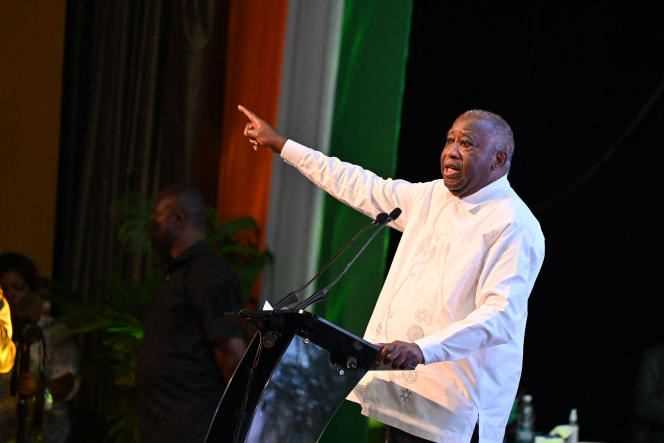Former Ivorian President Laurent Gbagbo during the launching congress of his new party, the PPA-CI, in Abidjan, October 17, 2021.