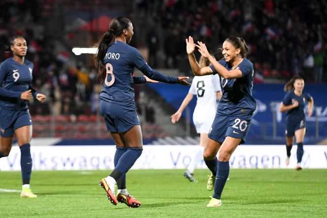 Delphine Cascarino (20) particularly stood out during the qualifying match for the 2013 Women's World Cup, between France and Estonia, at the Dominique-Duvauchelle stadium, in Créteil, on October 22, 2021.