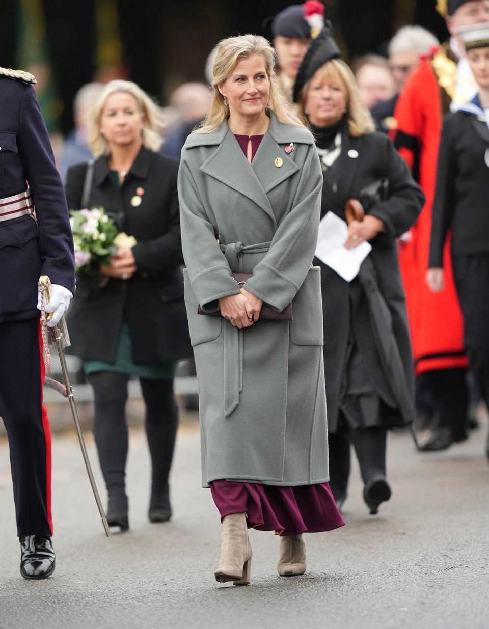 Countess Sophie wears a new coat from Lanvin at Armistice Day in Bedworth. 