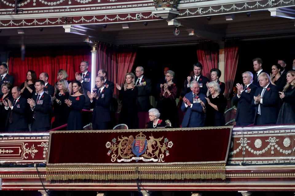 The British royal family in large cast in the royal box of the Royal Albert Hall in 2019.