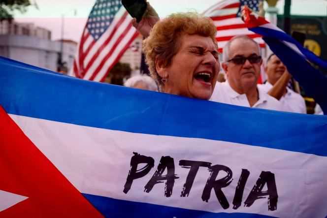 An anti-Cuban government demonstrator, in Miami (Florida) in the United States, where the Cuban community is strongly represented, on November 14, 2021.