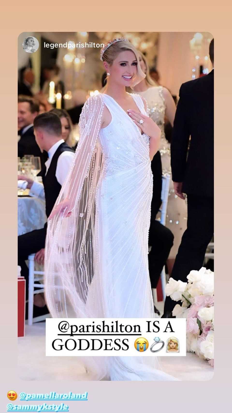 In her Instagram story, Paris Hilton shows another of her eleven wedding dresses. 