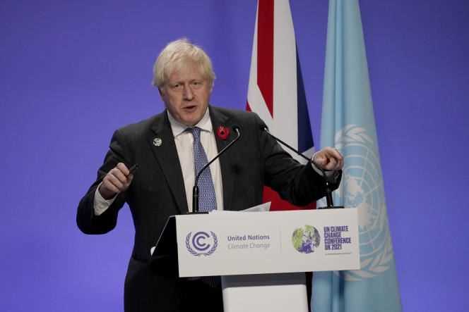 British Prime Minister Boris Johnson during a press conference at COP26 on November 10 in Glasgow (Scotland).