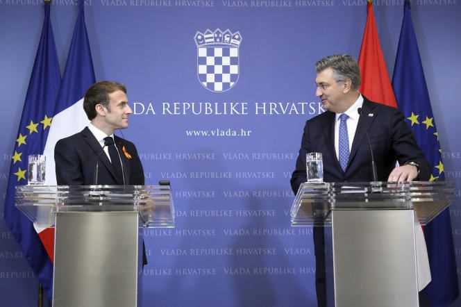 French President Emmanuel Macron and Croatian Prime Minister Andrej Plenkovic in Zagreb, Croatia on November 25, 2021.