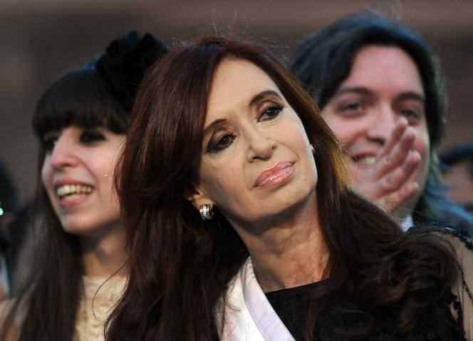 Cristina Kirchner and her two children, Florencia and Maximo, in Buenos Aires, Argentina on December 10, 2011.
