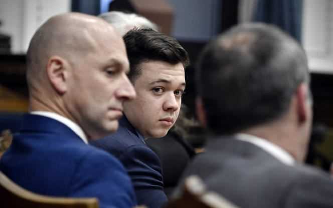 Kyle Rittenhouse, center, with his lawyers, Thursday, Nov. 18, in court in Kenosha, Wisconsin.