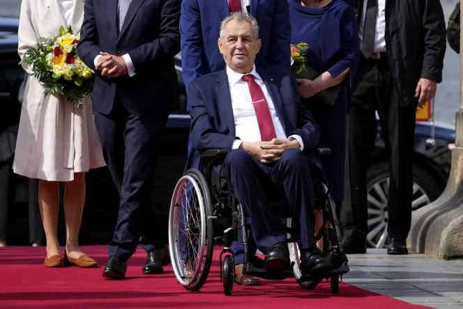 The 77-year-old Milos Zeman, here in August 2021, started using a wheelchair this year due to diabetic neuropathy that affected his legs.
