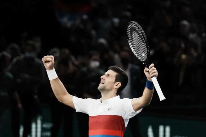 The Serbian Novak Djokovic after his victory over the Russian Daniil Medvedev in the final of the Master of Paris, at the AccorHotels Arena, on November 7.