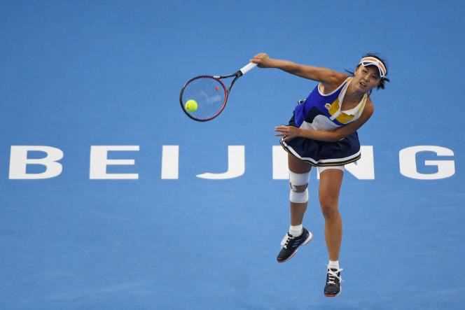 Chinese tennis player Peng Shuai during a women's singles match against Shelby Rogers of the United States during the China Open tennis tournament in Beijing, October 2, 2017.