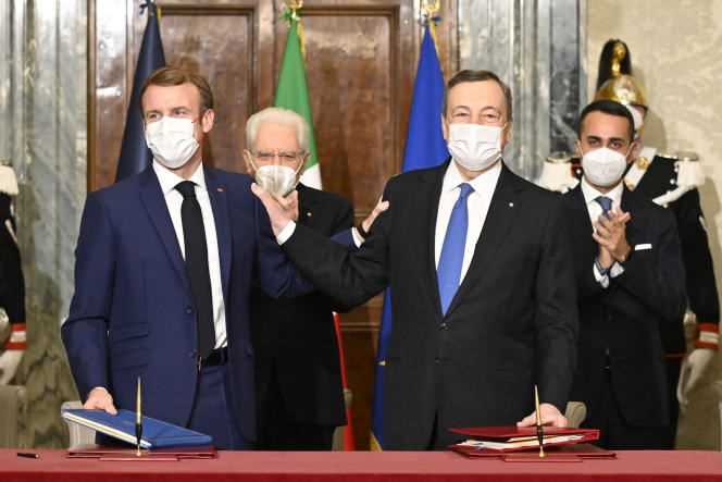French President Emmanuel Macron and Italian Prime Minister Mario Draghi signed a treaty of enhanced cooperation, known as the Quirinal Treaty, in Rome on November 26, 2021.