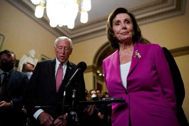 The Democratic Speaker of the House of Representatives, Nancy Pelosi, announces that the vote on the social and climate component of President Joe Biden's investment plan will not take place on November 5, 2021, in Washington.